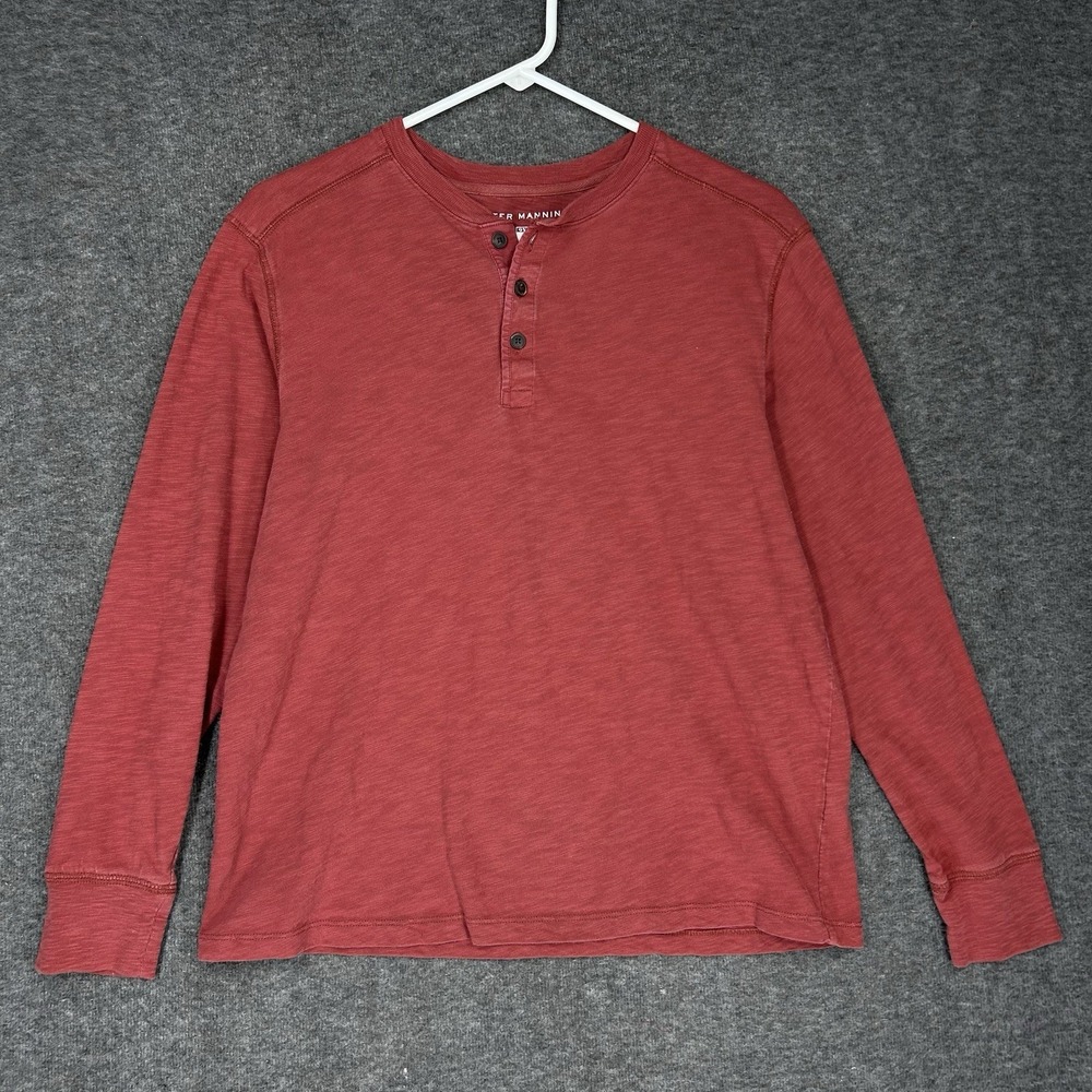 Peter Manning Shirt Men 2X Heather Red Long Sleeve‎ Henley 100% Upland Cotton